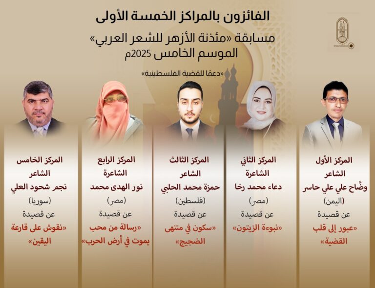 إعلان الفائزين في الموسم الخامس من مسابقة «مئذنة الأزهر للشعر» المخصص لدعم القضية الفلسطينية