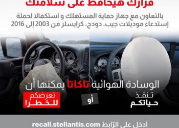 حماية المستهلك يعلن استدعاء سيارات جيب وكرايسلر موديلات 2003 حتى 2016 لعيب في الوسائد الهوائية