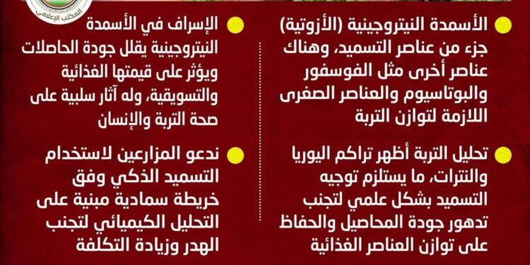 “الزراعة” تنفي إلغاء الأسمدة المدعمة وتؤكد: المنظومة مستمرة لـ ٥ ملايين مزارع وتوجه نحو “التسميد الذكي”