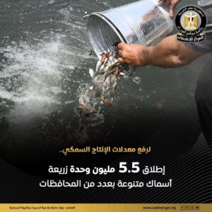 “حماية البحيرات” يواصل تنمية المسطحات المائية بإطلاق زريعة الأسماك في ٥ محافظات لعام ٢٠٢٦